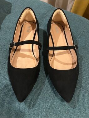 MIA Black Pointed Mary Jane Flats with Strap
